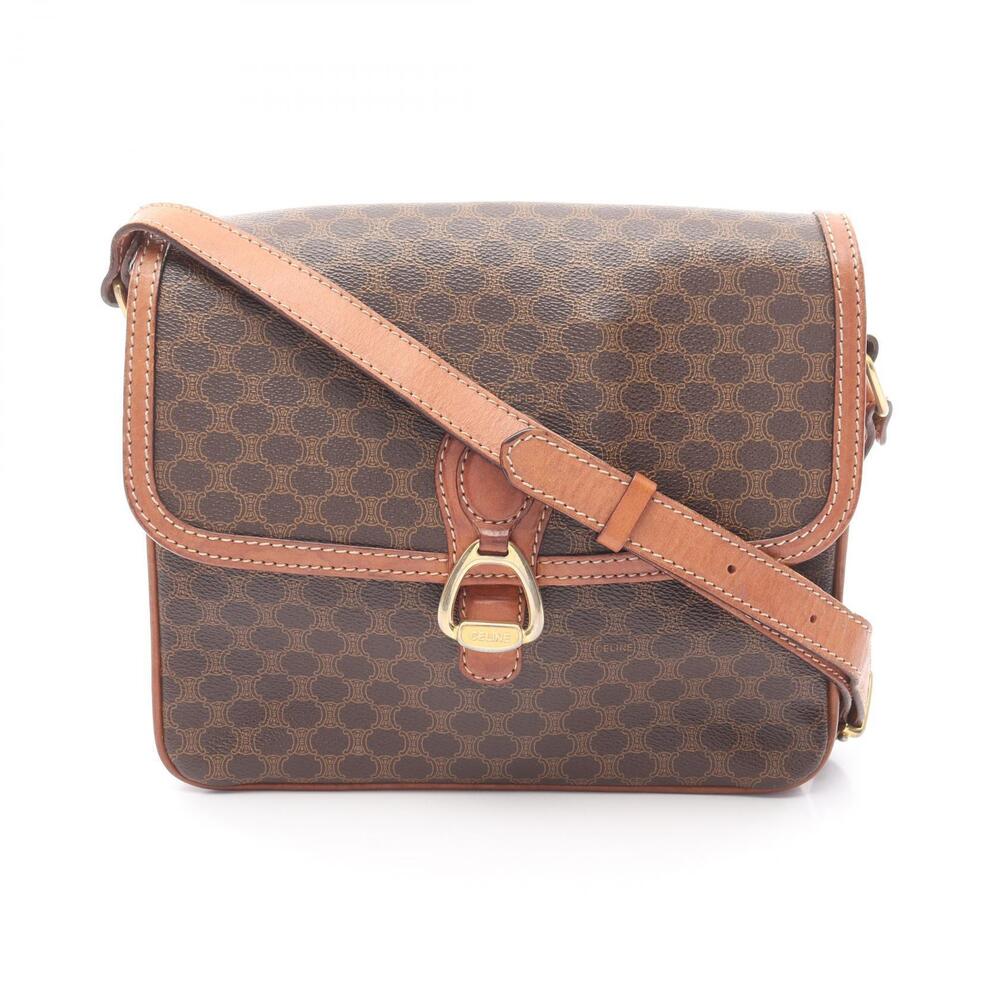 Celine Macadam Shoulder Bag Canvas Leather Brown